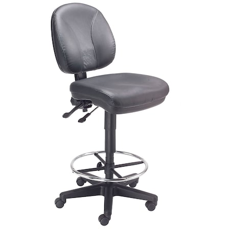 Interion By Global Industrial Interion Leather Task Stool, 360 Degree Footrest, Black 506754